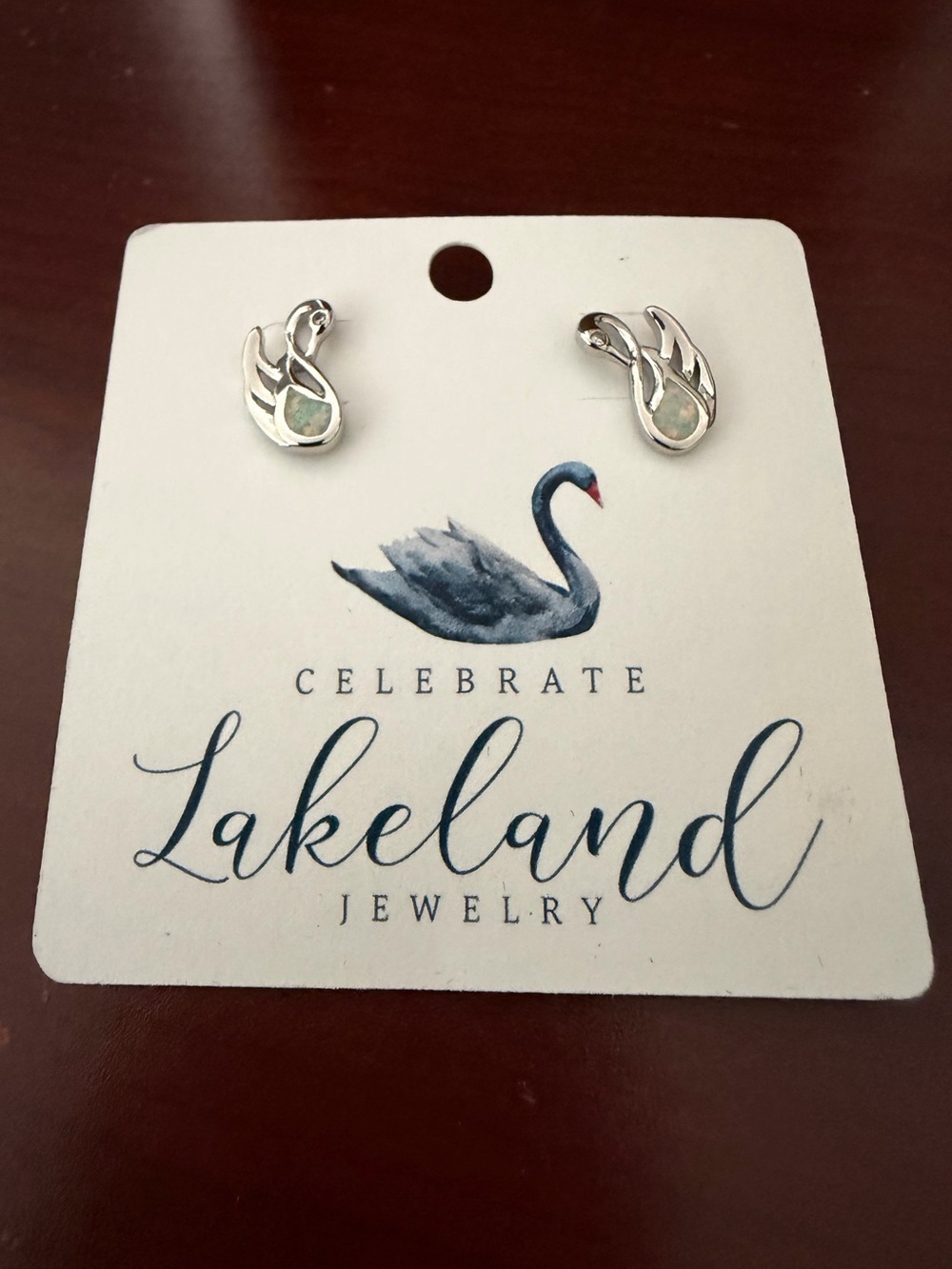 Lakeland Jewelry Swan Stud Earrings - Silver with Opal Inlay